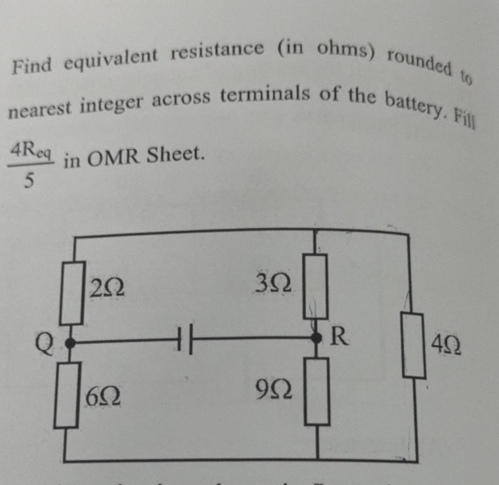 Find equivalent resistance in ohms rounded to nearest integer across te 