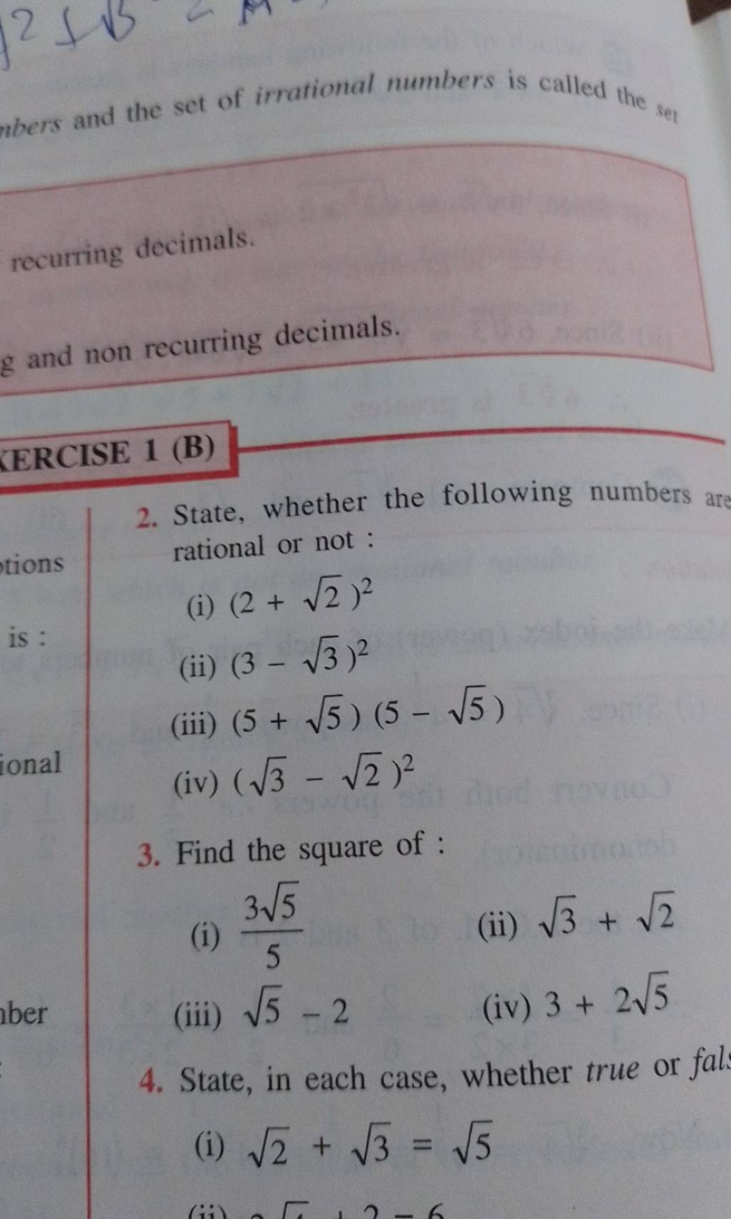 mbers and the set of irrational numbers is called the set recurring decim..