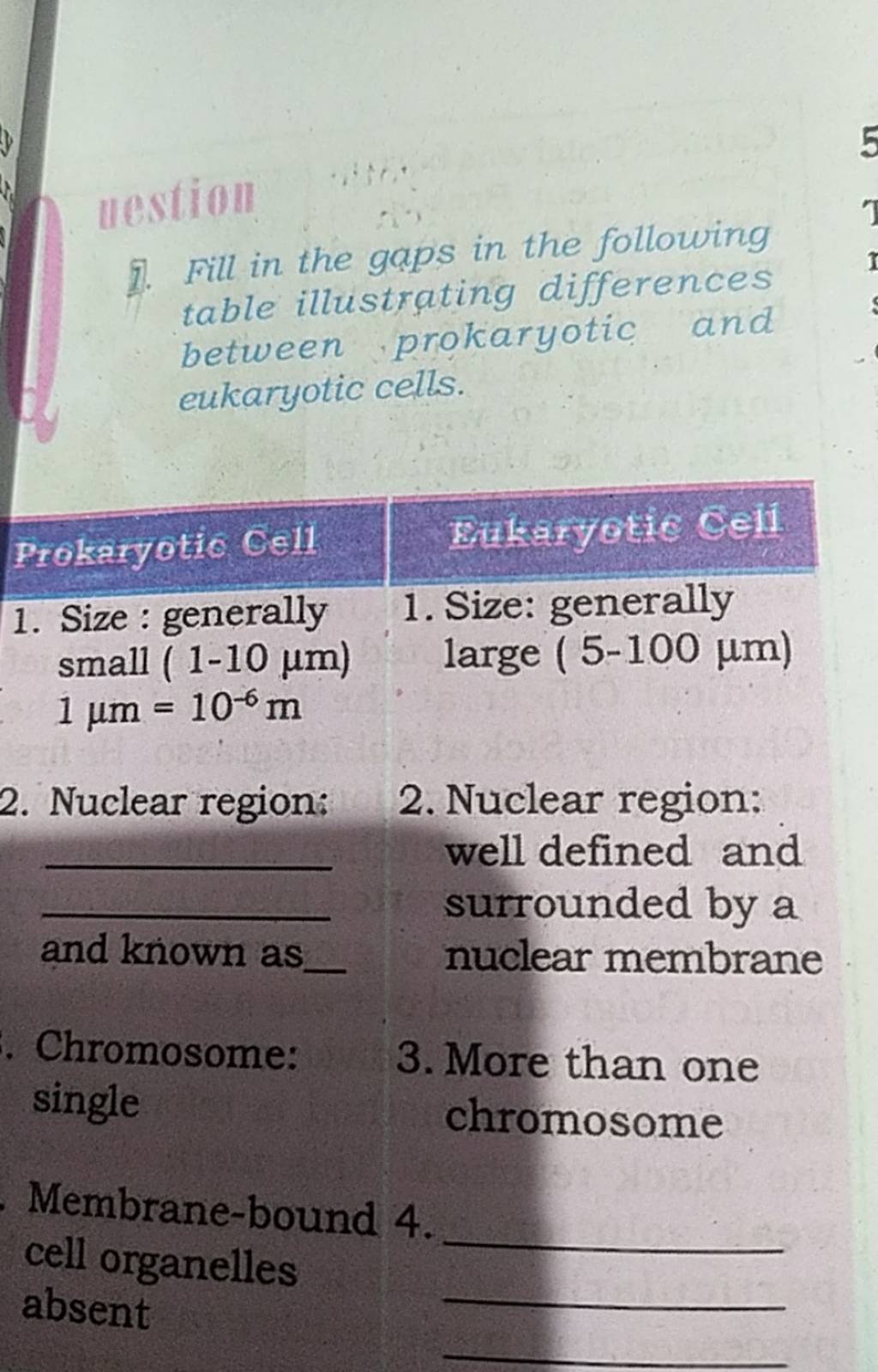 9. Fill in the gaps in the following table illustrating differences betwe..