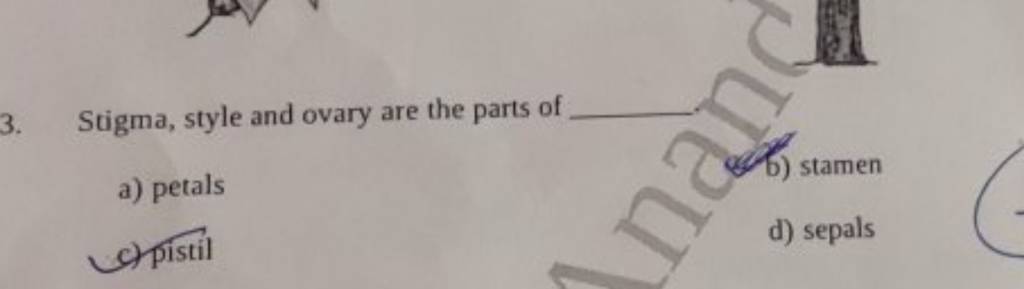 Stigma, style and ovary are the parts of | Filo