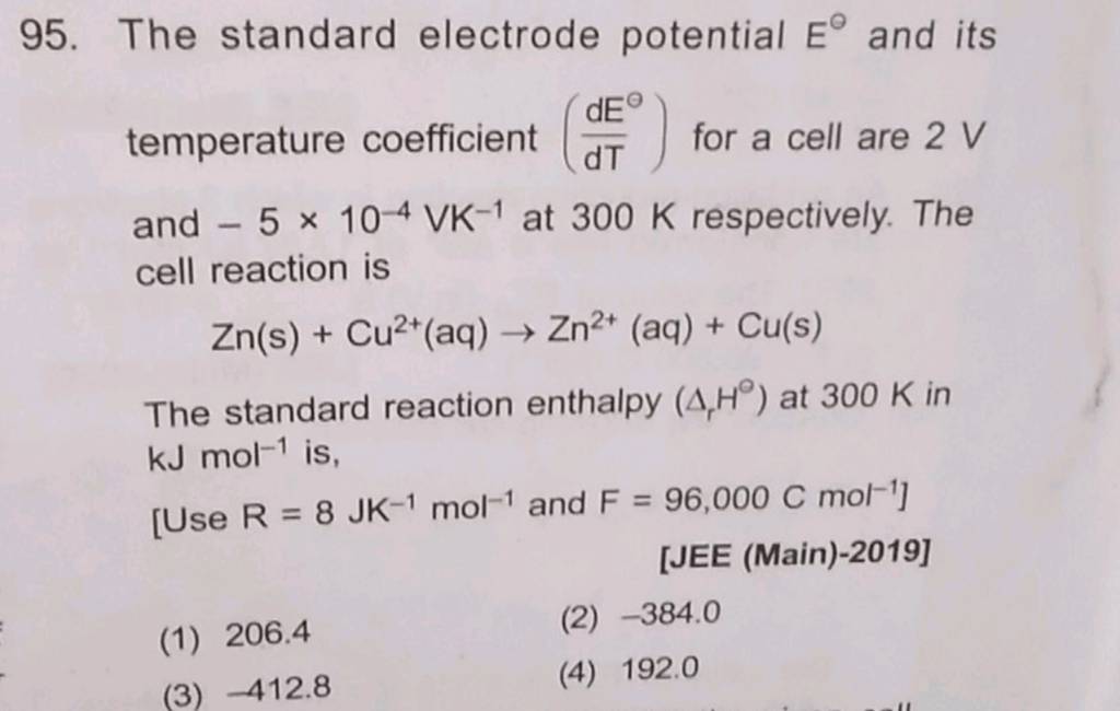 The standard electrode potential E⊖ and its temperature coefficient (dTd⊖..
