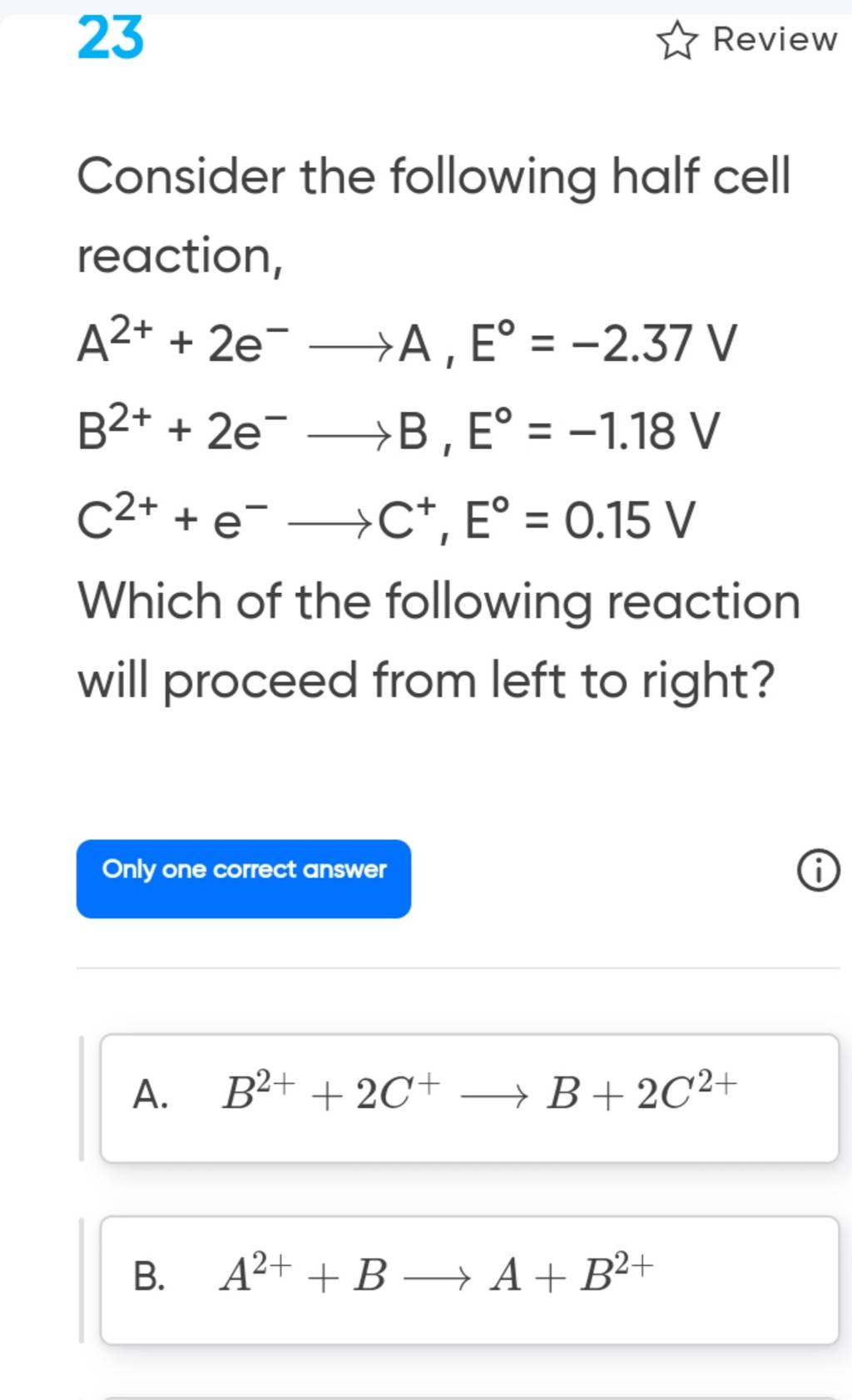 23 ≈ Review Consider The Following Half Cell Reaction A22e− Ae∘−237 4535