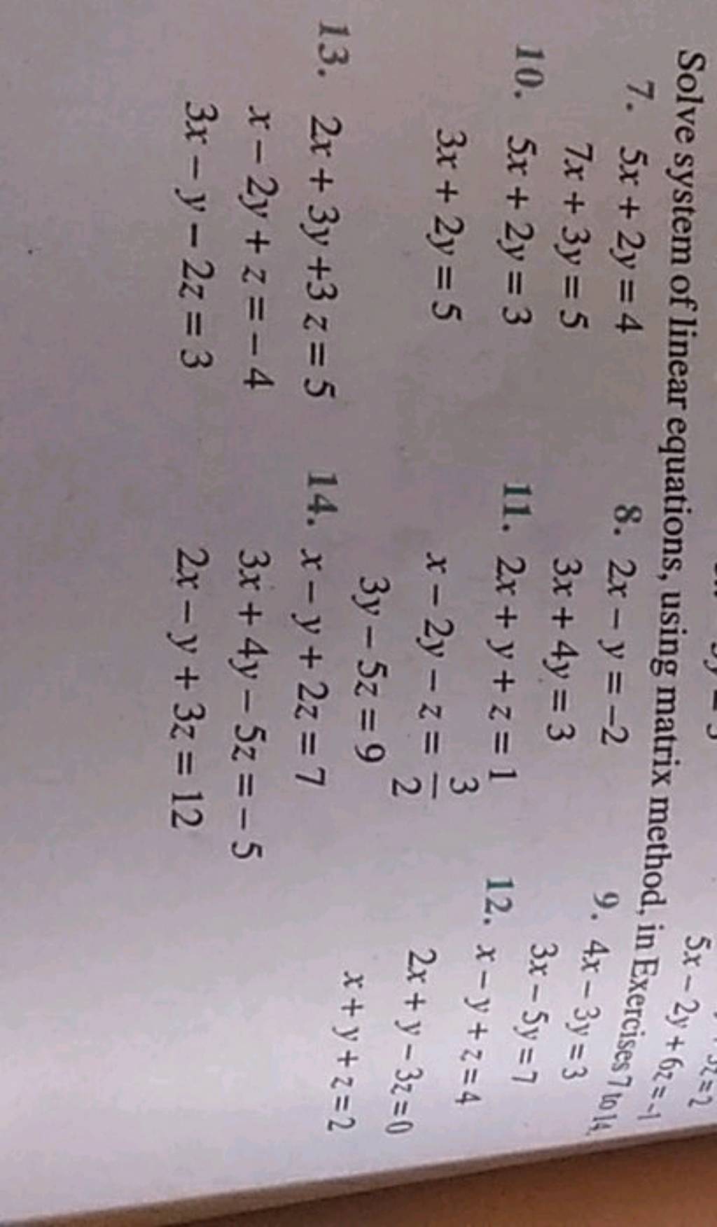 solve system of linear equations using matrix method 5x 2y 4