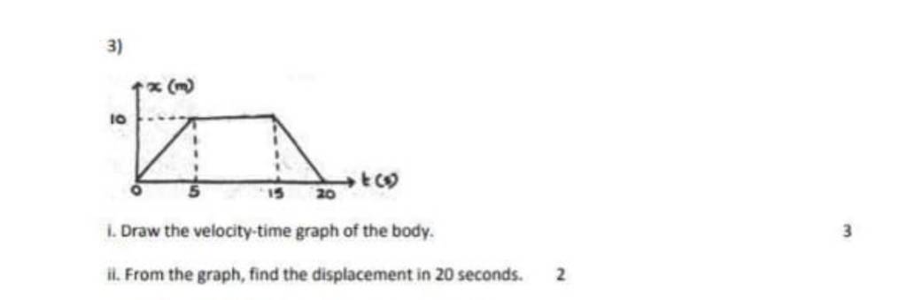 3) 1. Draw the velocity-time graph of the body. 3 ii. From the graph, fin..