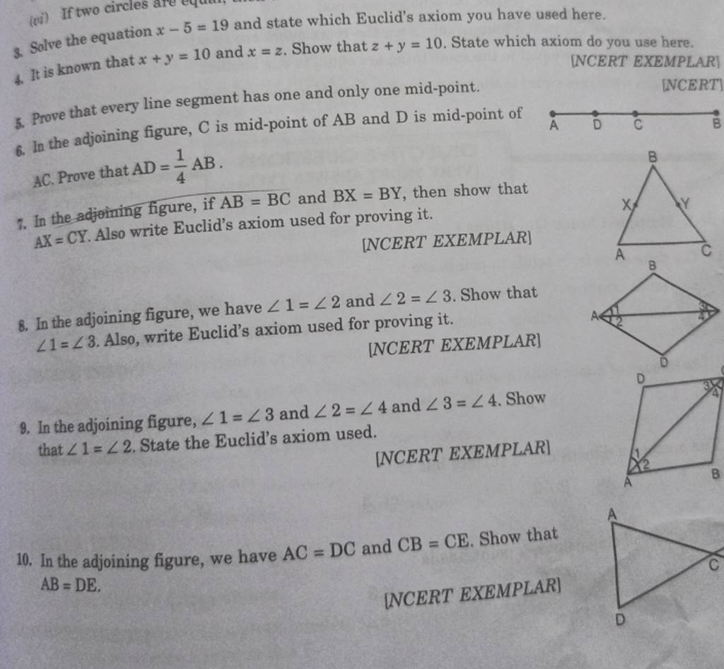 3. Solve the equation x−5=19 and state which Euclid's axiom you have used..