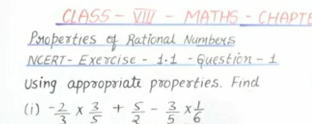 CLASS - VIII - MATHS - CHART Properties of Rational Numbers NCERT - Exerc..