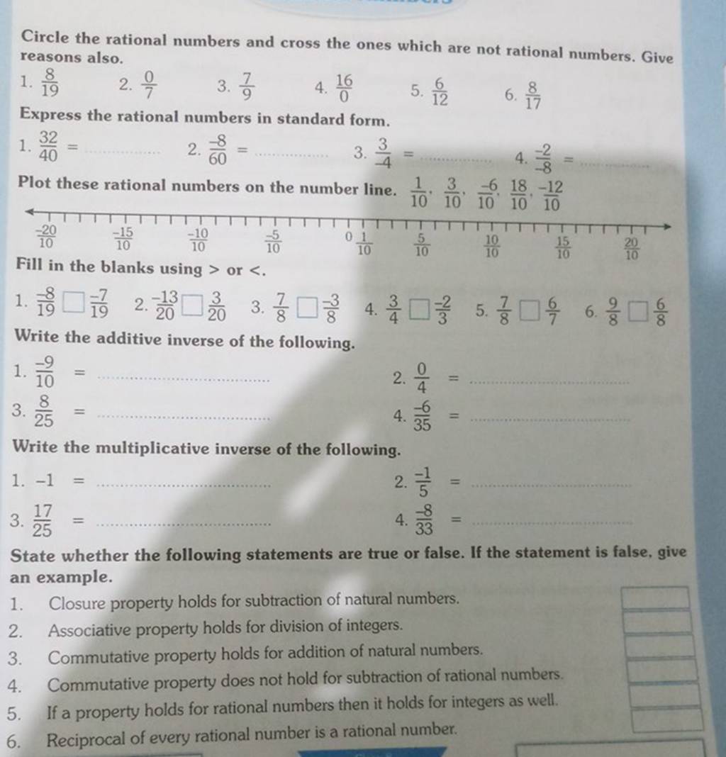 plot these rational numbers on the number line