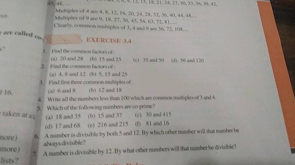 Write All The Numbers Less Than 100 Which Are Common Multiples Of 3 And 4 