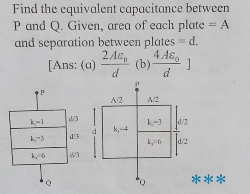 Find The Equivalent Capacitance Between P And Q Given Area Of Each Plat