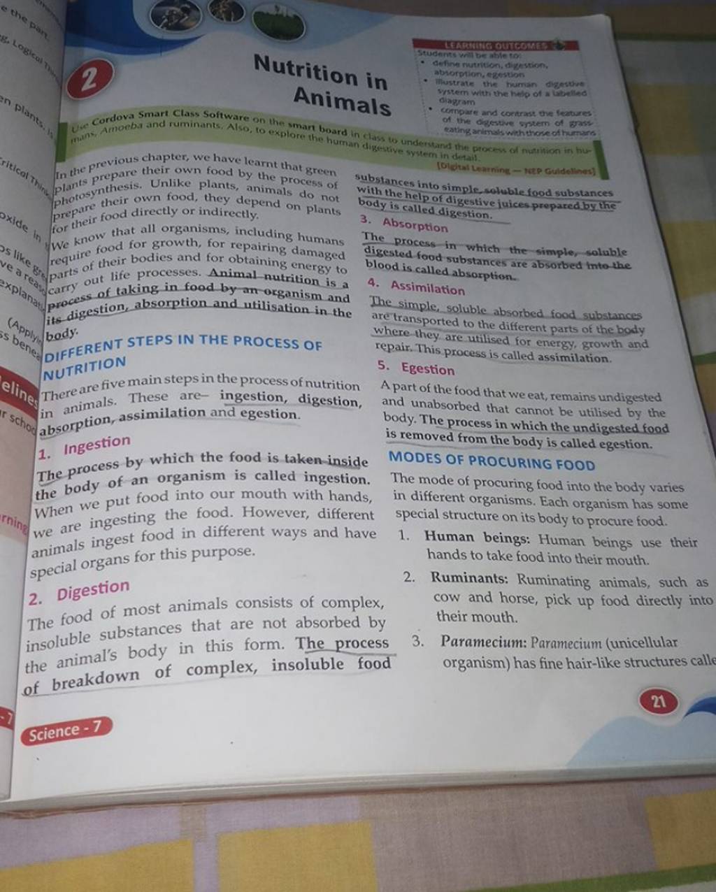 Nutrition in Animals Nutrition in Animals students will be atile to absor..