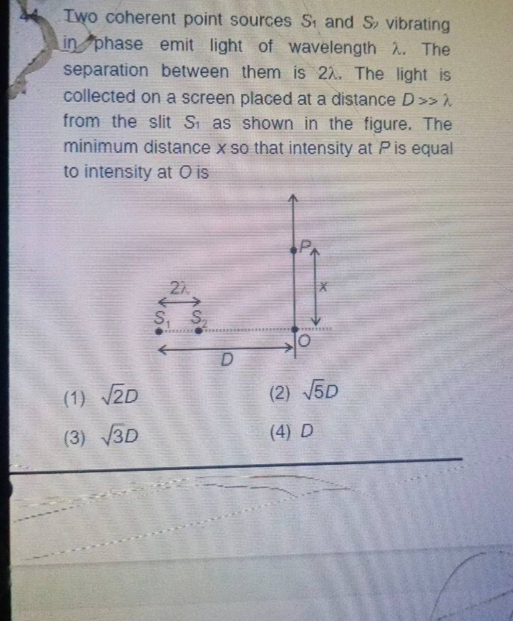 Two coherent point sources S1 and S, vibrating in phase emit light of