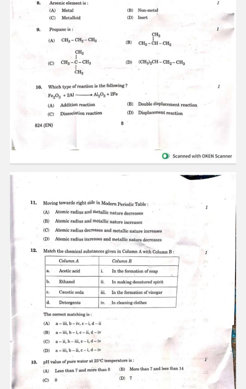Match the chemical substances given in column a with column b 1 column