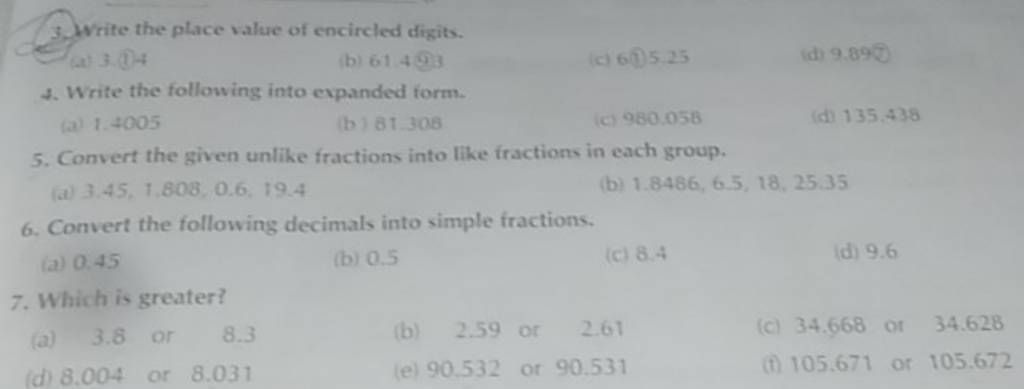 write the place value of encircled digits