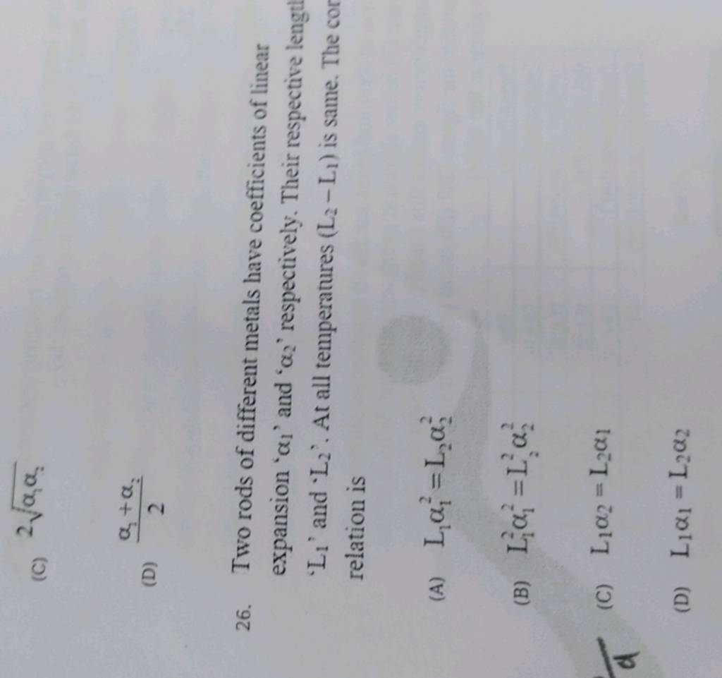 Two rods of different metals have coefficients of linear expansion ' α1