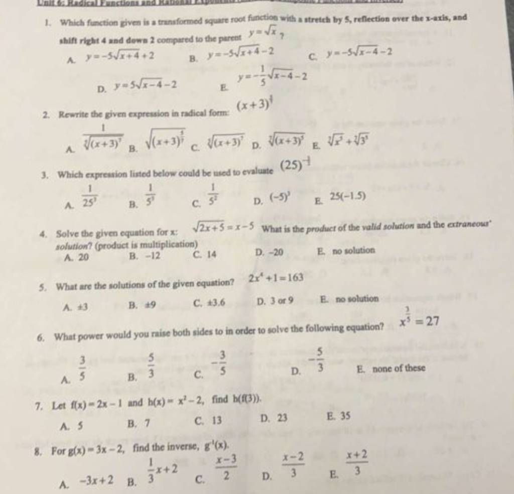 Let F X 2x−1 And H X X2−2 Find H F 3 Filo