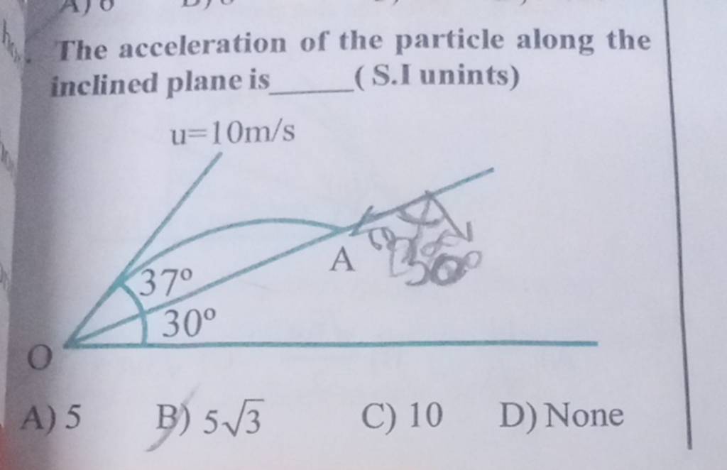 The acceleration of the particle along the inclined plane is ( S.I unints..