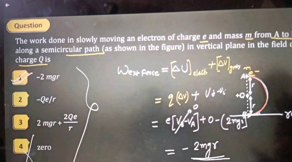 Question The Work Done In Slowly Moving An Electron Of Charge E And Mass 