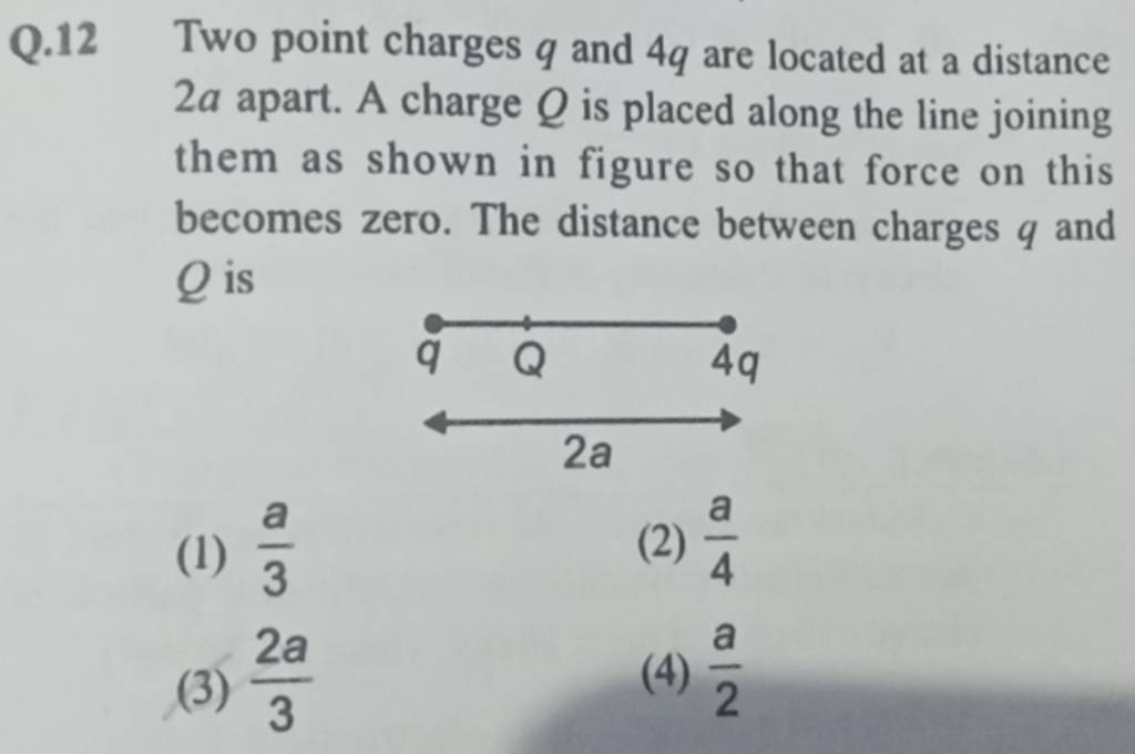 Q.12 Two Point Charges Q And 4q Are Located At A Distance 2a Apart. A Cha..