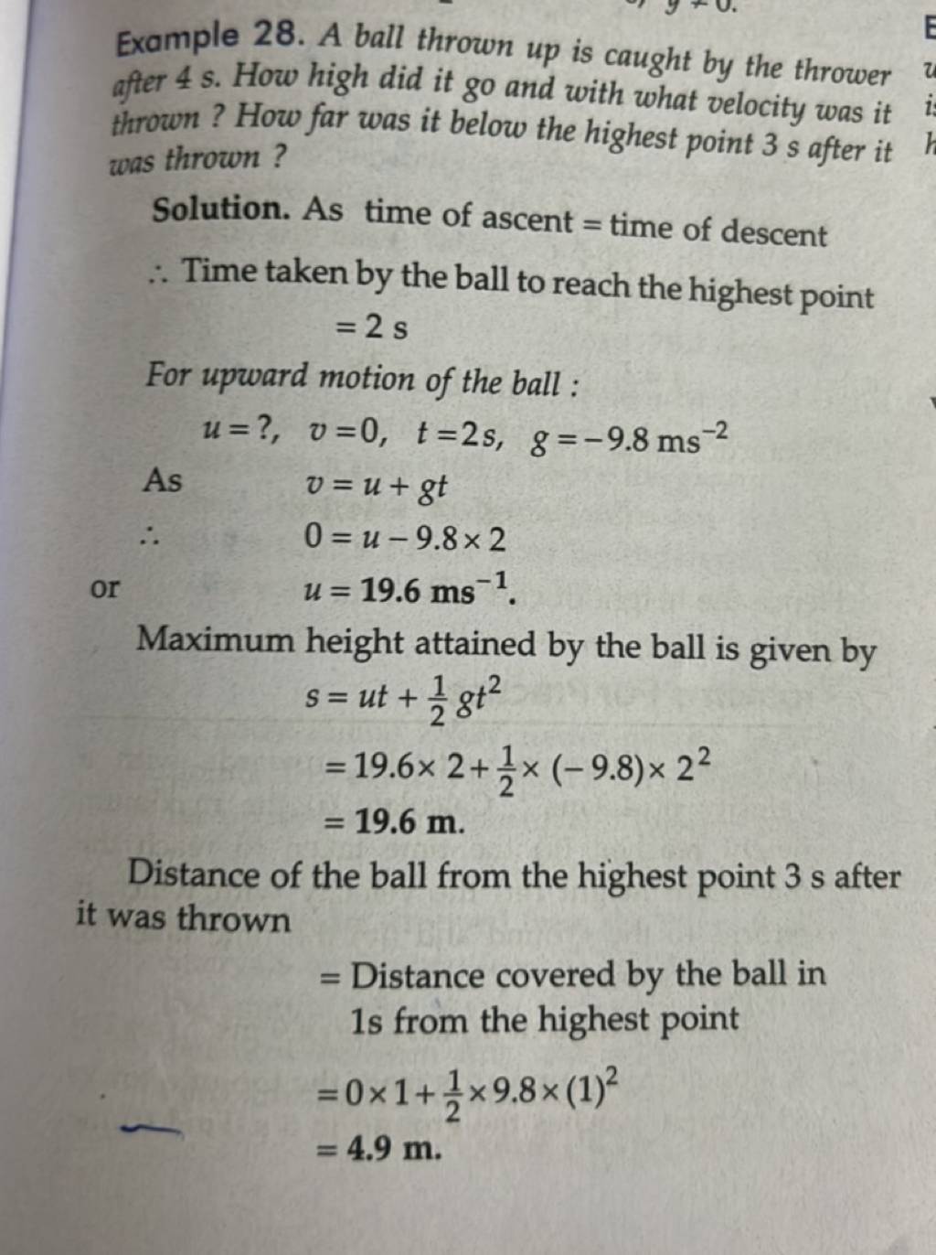 Example 28 A Ball Thrown Up Is Caught By The Thrower After 4 S How High 