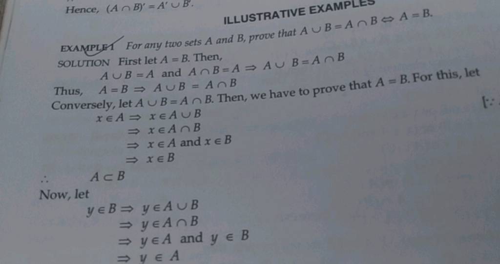 Hence, (A∩B)′=A′∪B′. EXAMPLE For Any Two Sets A And B, Prove That A∪B=A∩B..