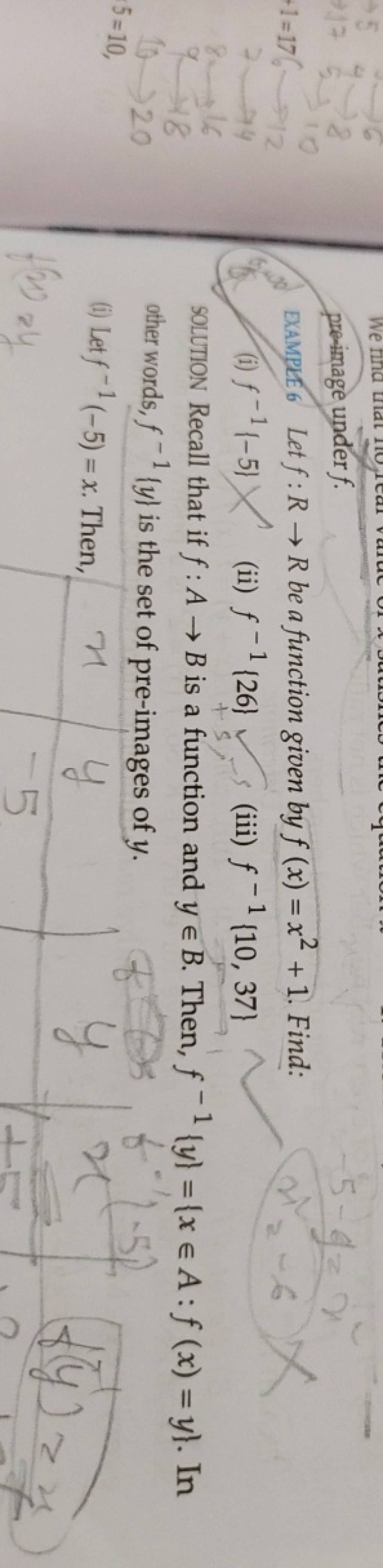 Example 6 Let F R→r Be A Function Given By F X X2 1 Find I F−1{−5}