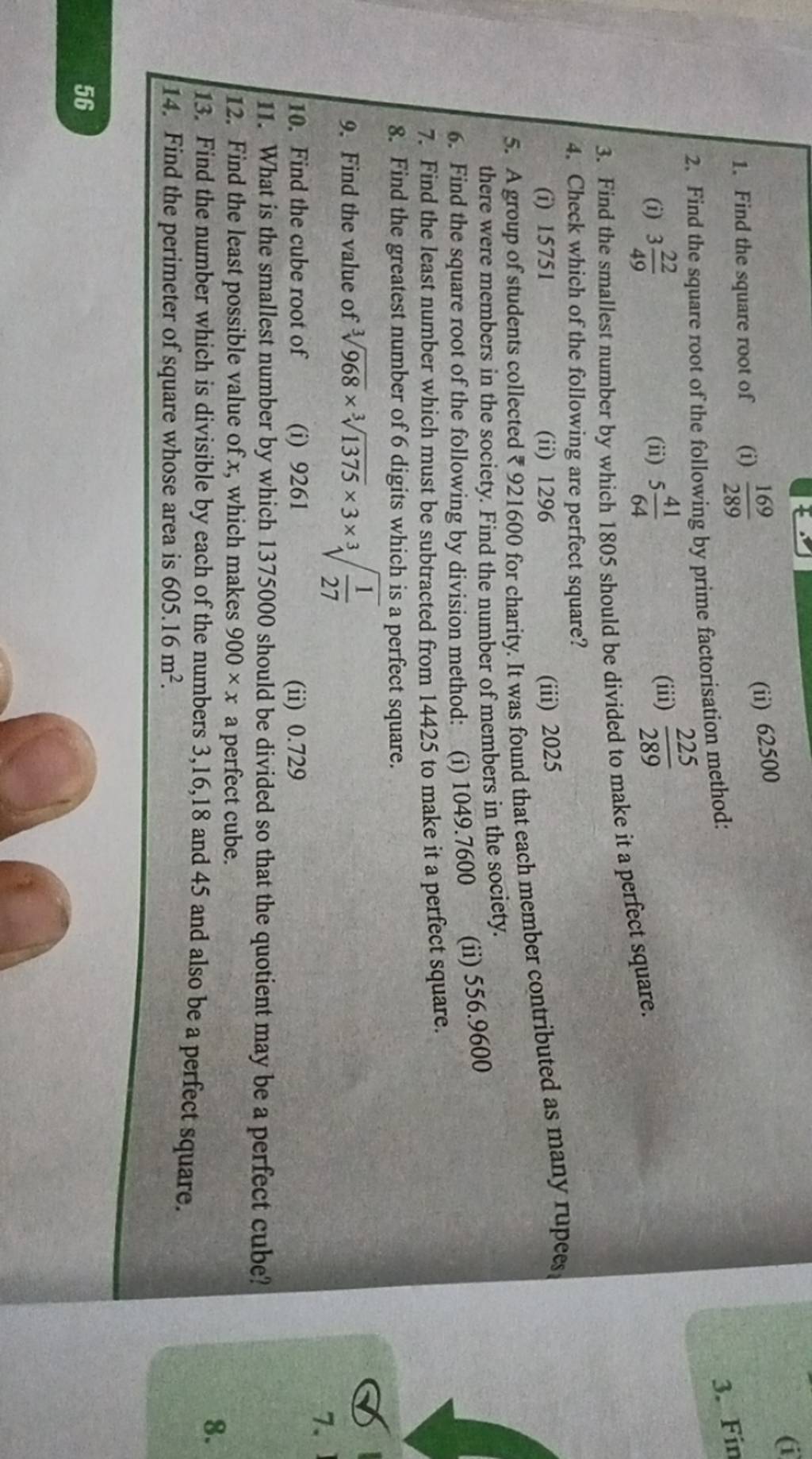 1 Find The Square Root Of i 289169 ii 62500 2 Find The Square Root 
