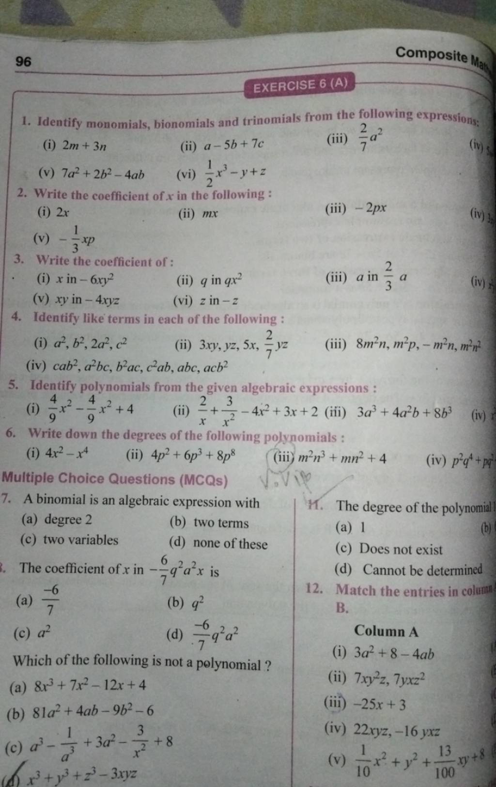 Multiple Choice Questions MCQs 7 A Binomial Is An Algebraic Expression multiple-choice-questions-mcqs-7-a-binomial-is-an-algebraic-expression