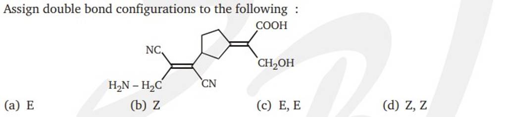 Assign double bond configurations to the following : N#C/C(CN)=C(/C#N)C1C..