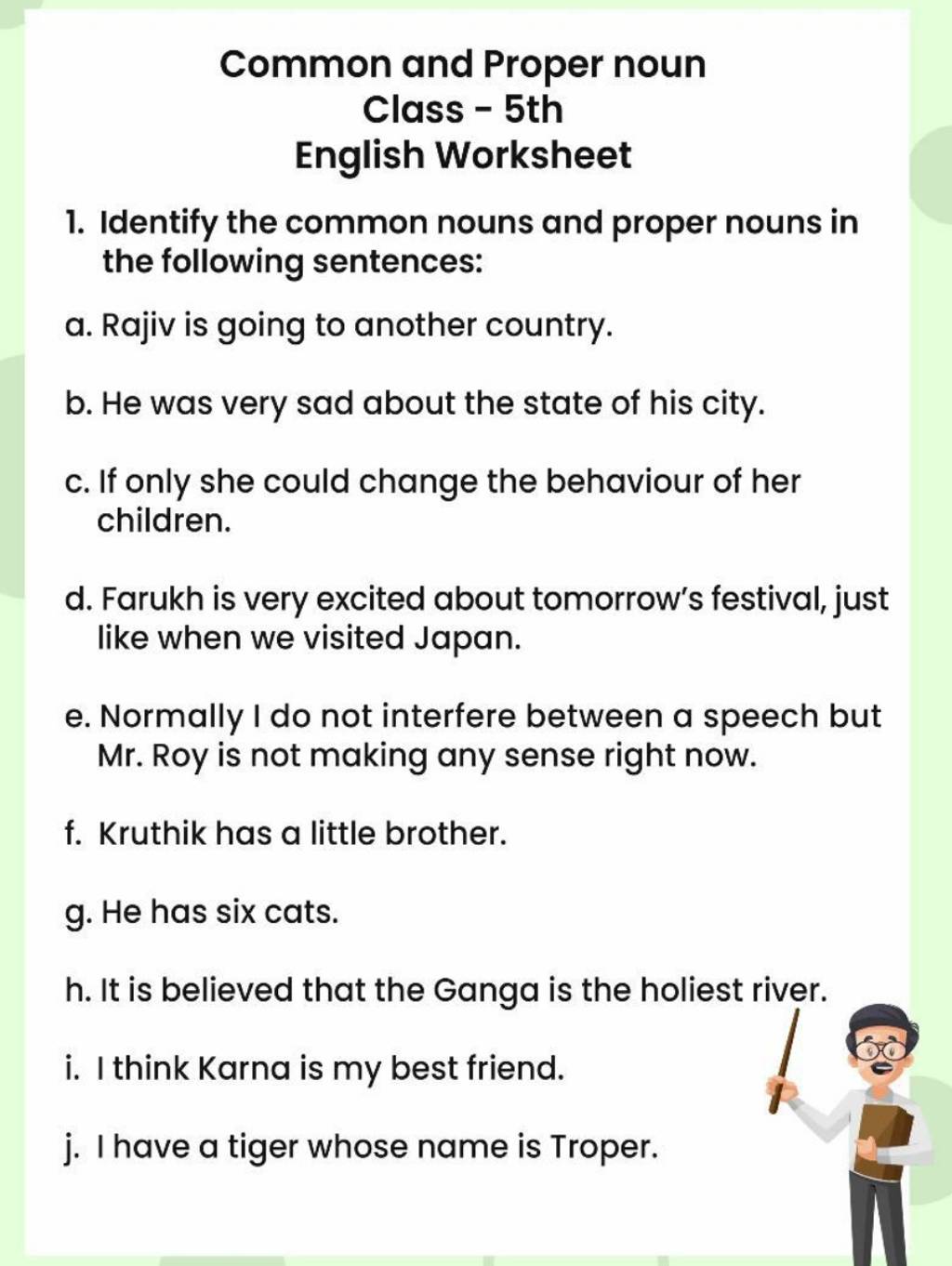 Common And Proper Noun Class 5 Th English Worksheet 1 Identify The Com 