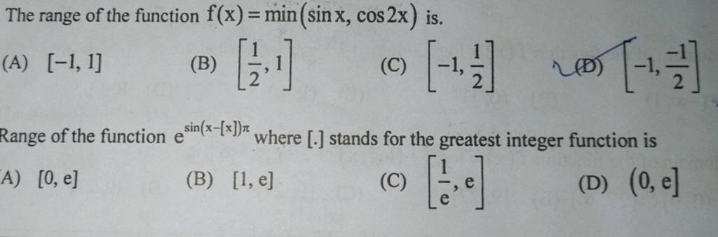 range of cos2x cos2x