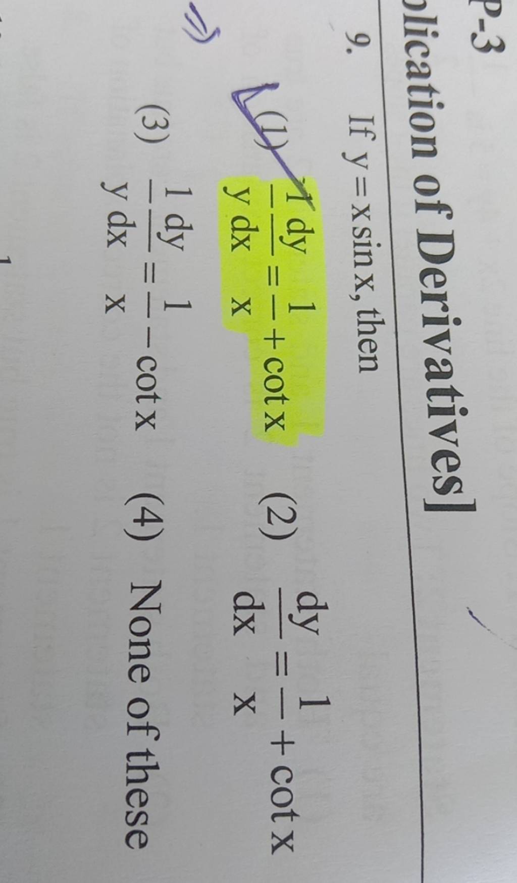 P-3 lication of Derivatives] 9. If y=xsinx, then