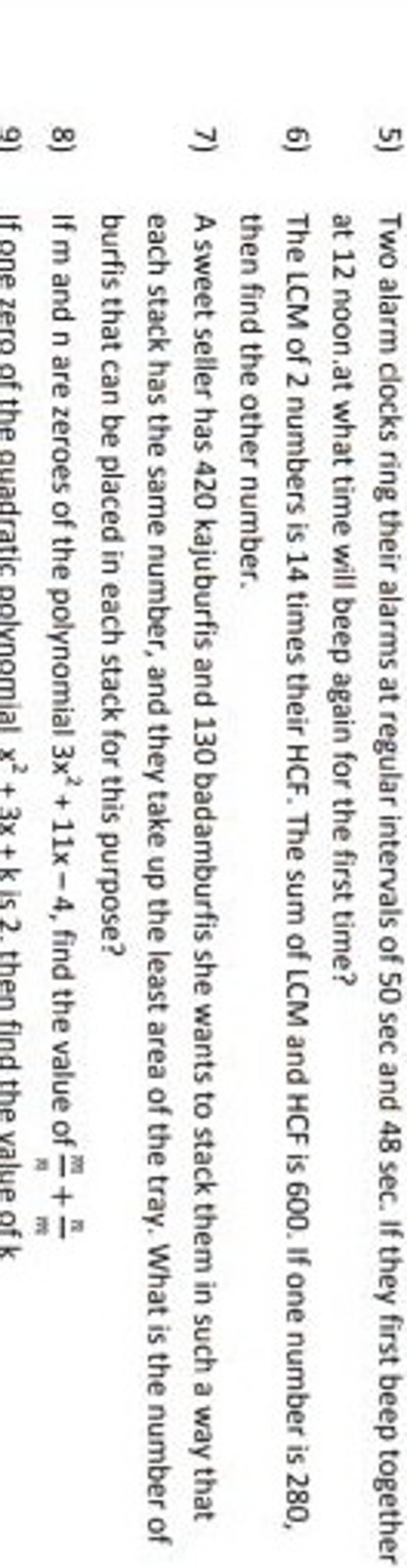 5) Two alarm clocks ring their alarms at regular intervals of 50sec and 4..