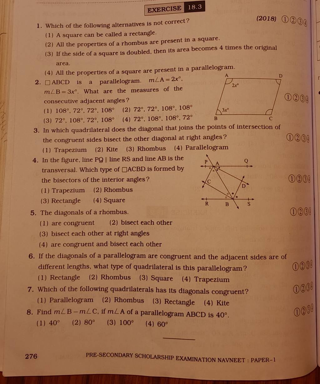 In the figure, line PQ∥ line RS and line AB is the transversal. Which typ..