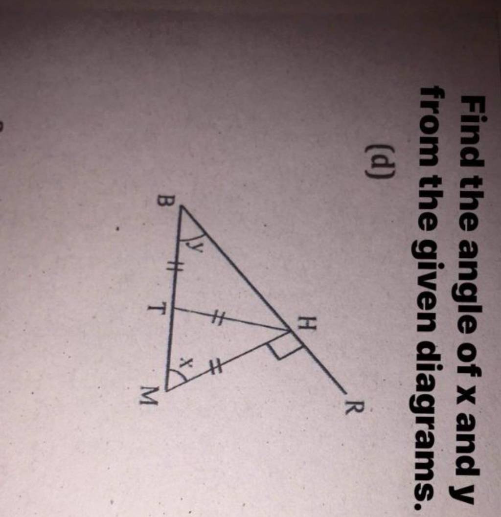 Find the angle of x and y from the given diagrams. (d) | Filo