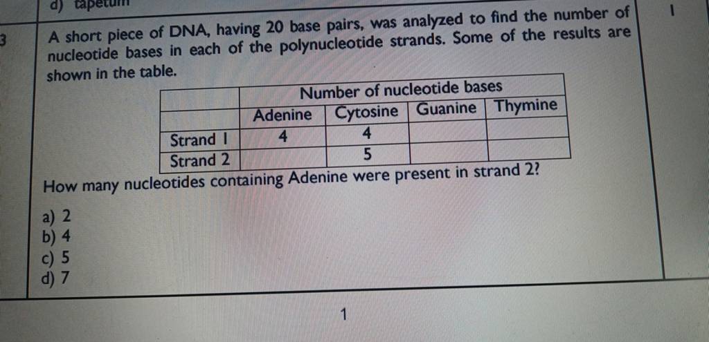 A Short Piece Of DNA Having 20 Base Pairs Was Analyzed To Find The Numb 