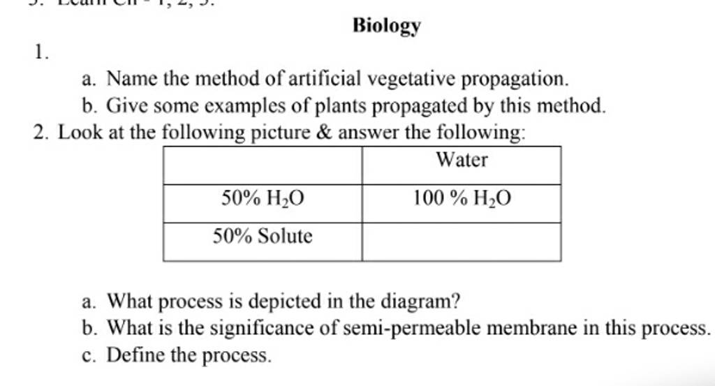 Biology 1. a. Name the method of artificial vegetative propagation. b. Gi..