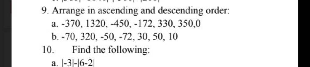 9. Arrange in ascending and descending order: | Filo