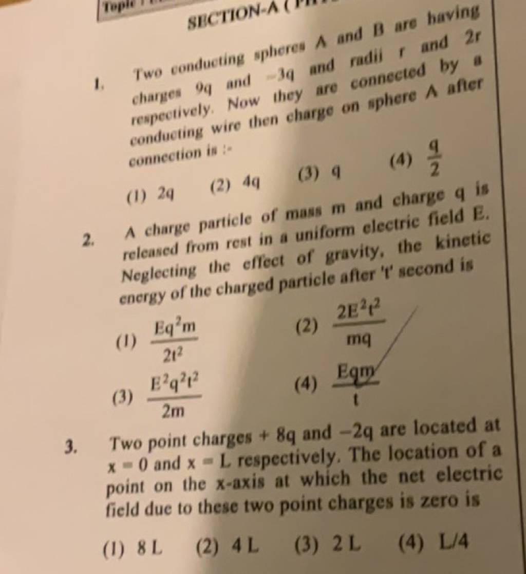 Two Conducting Spheres A And B Are Having Charges 9q And −3q And Radii F