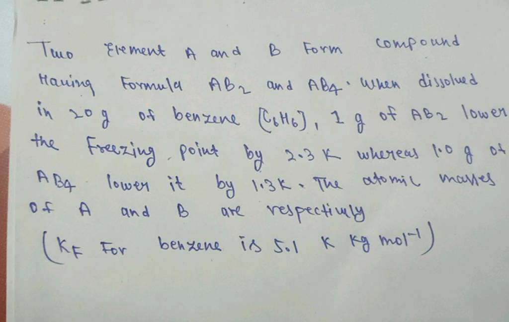 Two Element A And B Form Compound Having Formula AB2 And AB4 , When Diss..