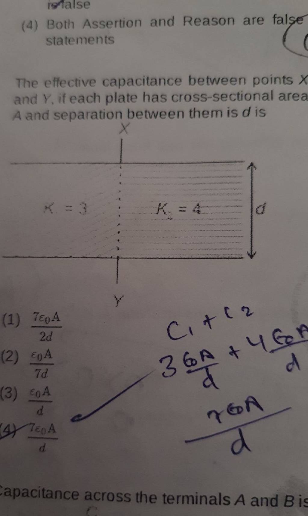 The Effective Capacitance Between Points And Y, If Each Plate Has Cross-s..