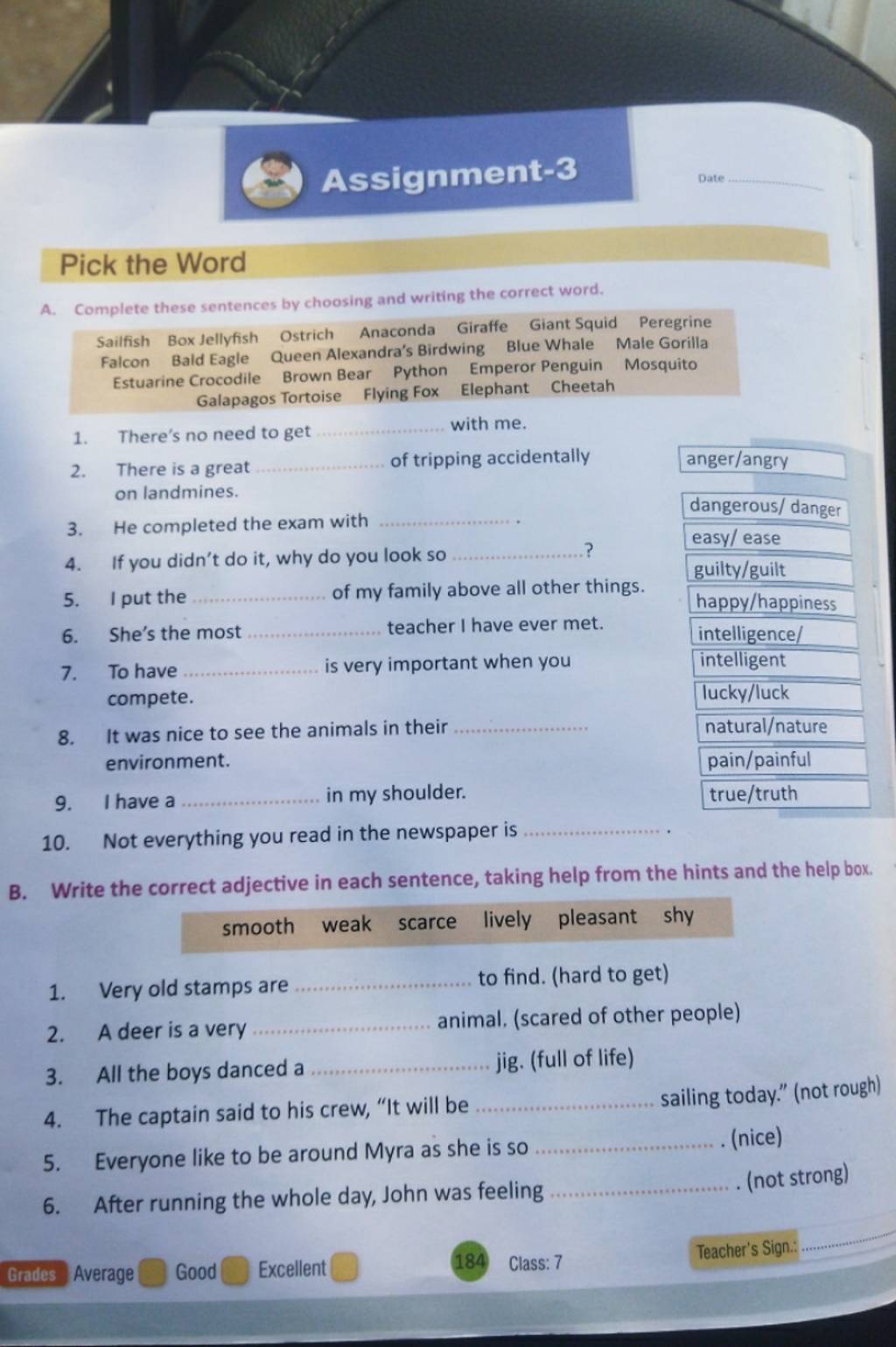 Assignment3 Pick the Word A. Complete these sentences by choosing and wr..