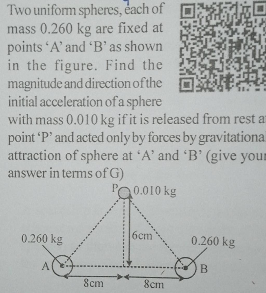 Two Uniform Spheres Each Of Mass Kg Are Fixed At Points A And