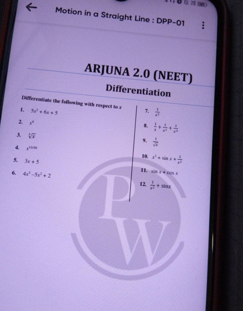 Motion In A Straight Line : DPP-01 ARJUNA 2.0 (NEET) Differentiation Diff..