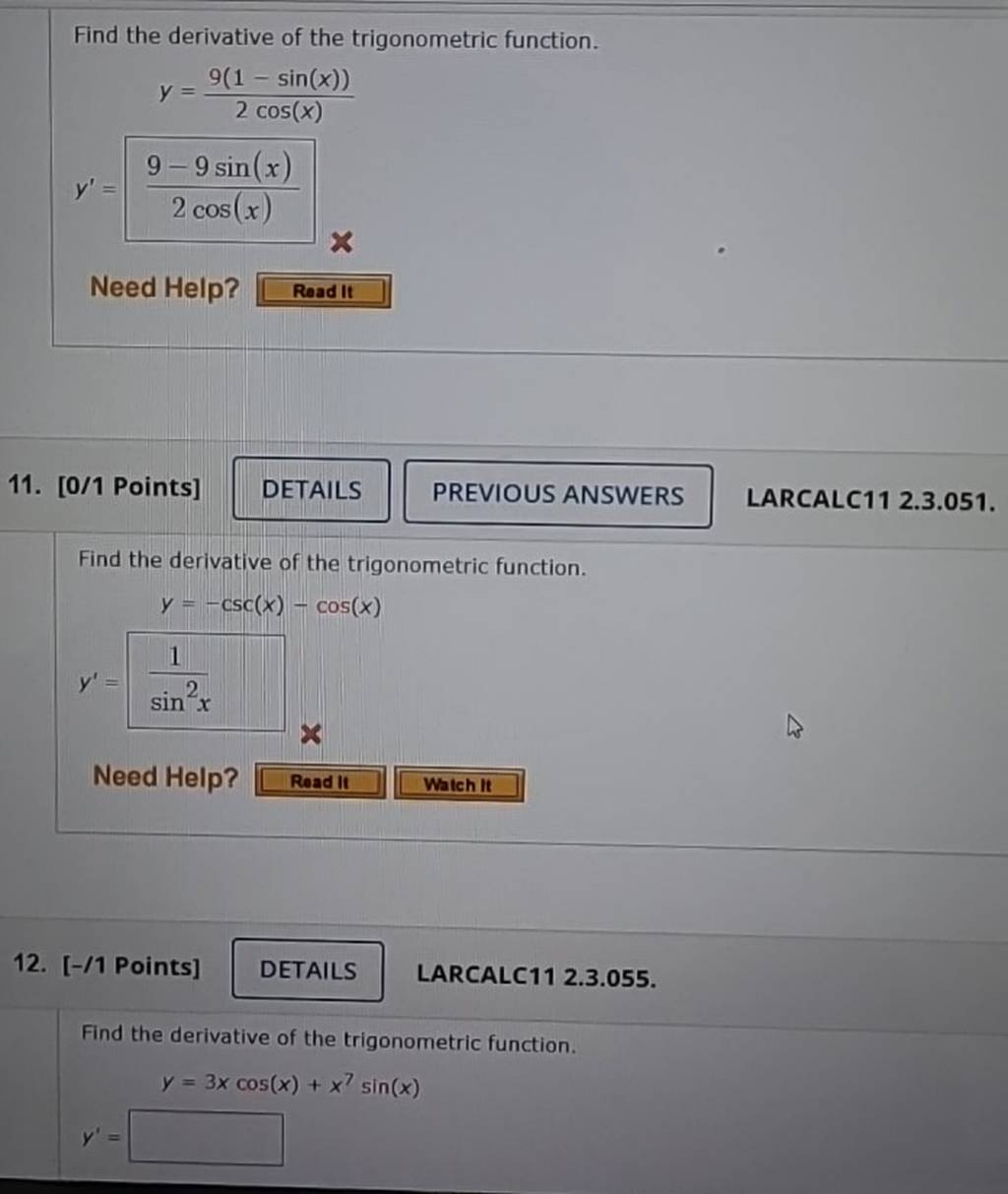 how to find derivative of trigonometric function