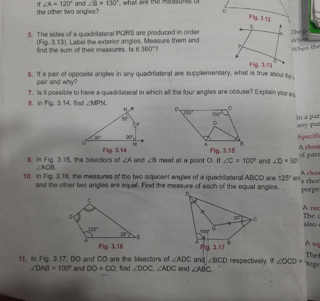 If ∠A=120∘ and ∠B=130∘, what are the measures or the other two angles? 5...