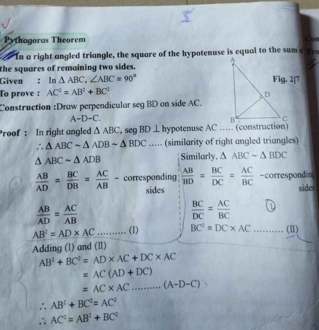 Pythagoras Theorem In a right angled triangle, the square of the hypotenu..