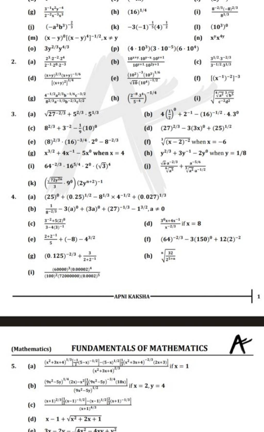8/3a−1/3b−2/3c5/24−1/2a2/3b−1/6c−3/2 (h) (5−42−834 )−1/4 (i) c−2d24a2 3..