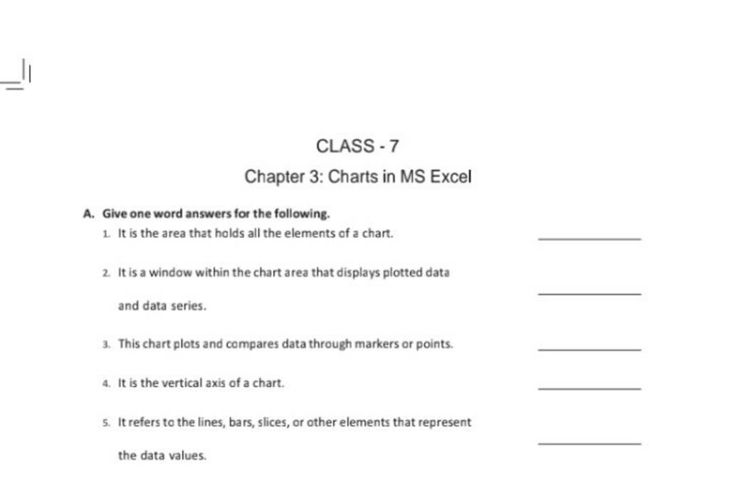 charts in ms excel class 7 questions and answers