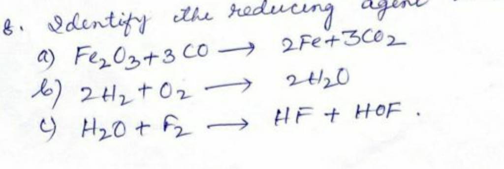 Fe2o3 + 3co 2fe + 3co2 Name The Reducing Agent