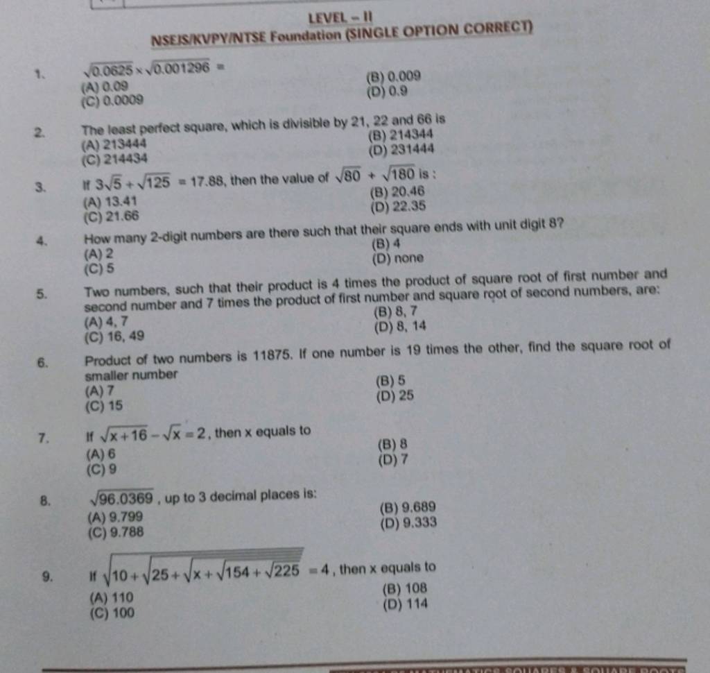 Two numbers, such that their product is 4 times the product of square roo..